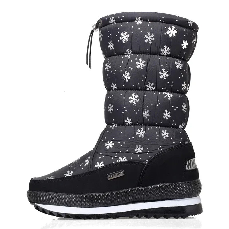 Platform Snow Boots Female Plus Size 42 White Women Boots Winter Shoes Warm Plush Mid-calf Boots Waterproof Rubber Non-slip