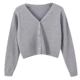 2026 Women Long Sleeve Cropped Cardigan V Neck Button Down Knit Lady Autumn Spring Knitted Single-breasted Cardigan Sweaters
