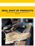 Men's & Women's Brown High-top PU Water Repellent Lightweight Anti-smash Anti-puncture Comfortable Wear Resistant Industrial Construction Work Safety Boots