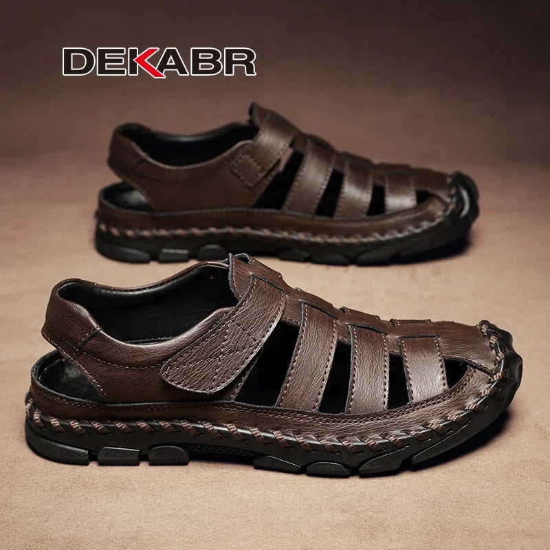 DEKABR Casual Shoes Men Sandals Real Leather Outdoor Mens Summer Sandals Fashion Comfortable Soft Sandals Plus Size 38-48