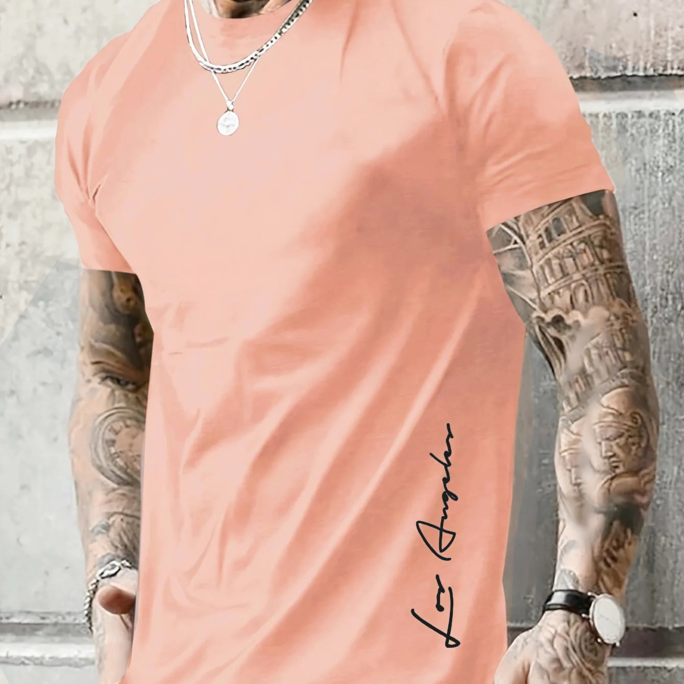 Men's 100 cotton summer loose Contrast Color Alphabet los Angelest print slim fit casual sports round neck short sleeved T-shirt