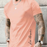 Men's 100 cotton summer loose Contrast Color Alphabet los Angelest print slim fit casual sports round neck short sleeved T-shirt