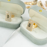 GZJPEI 4 Pcs/set 2026 Fashion Jewelry Set Cuba Chain Necklace Earring Bracelet Square Ring Luxury Zircon Jewelry For Women Gifts