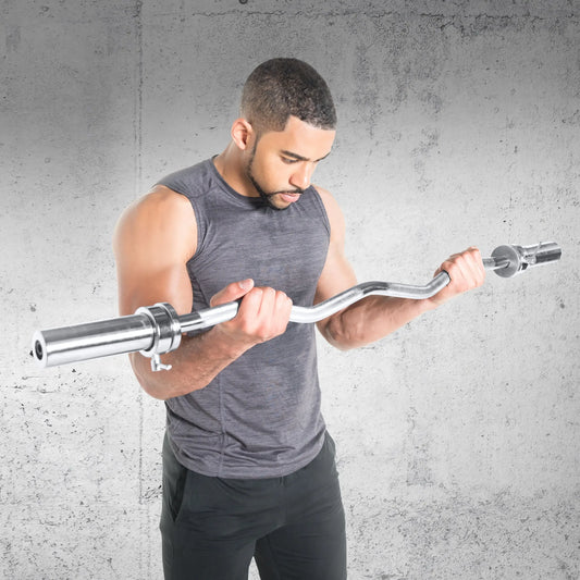 Curl Bar with Collars, 200Lb Capacity, Chrome,Solid Steel,Durability