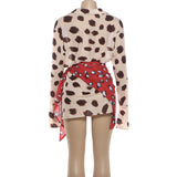 Coachella Style Polka Dot Two Piece Outfit, Sheer Flare Sleeve Shirt & Wrap Skirt, Casual Vacation Set For Women