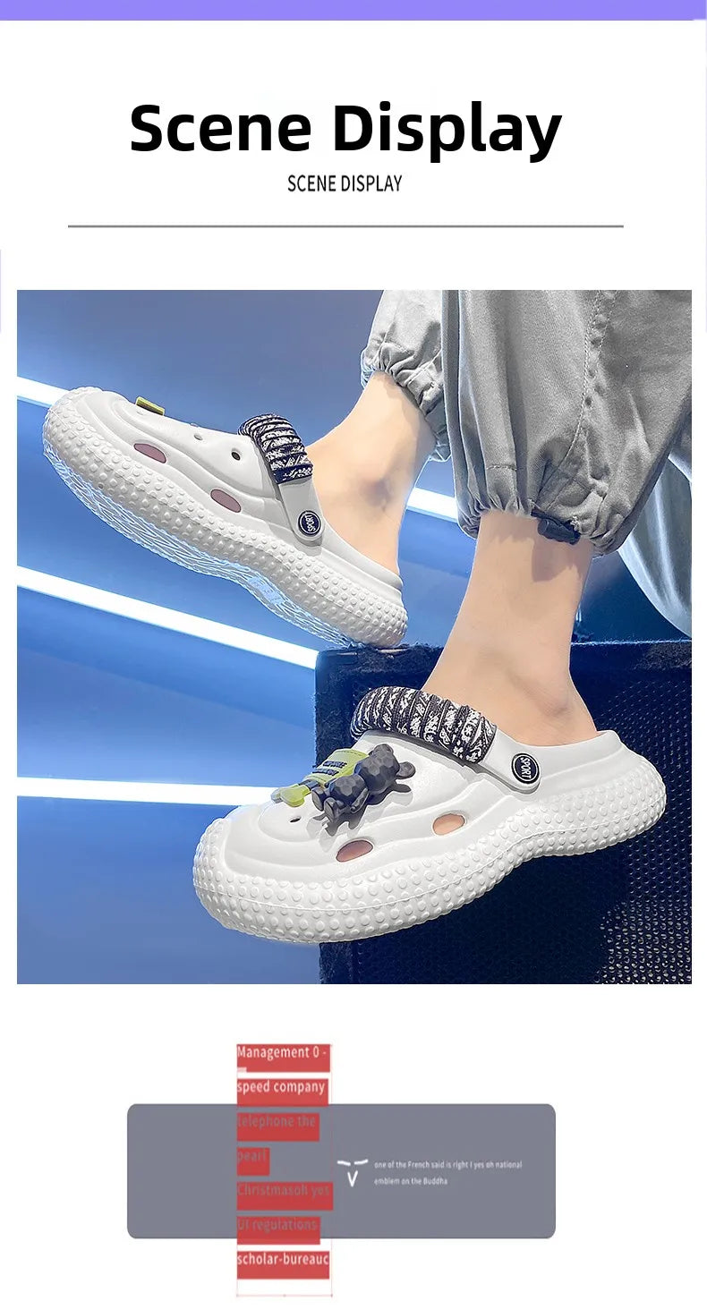 Mens Sandals Summer 2025 New Sports Wearable Durable Beach Clog Shoes Breathable Slip-On Casual Footwear Synthetic Leather