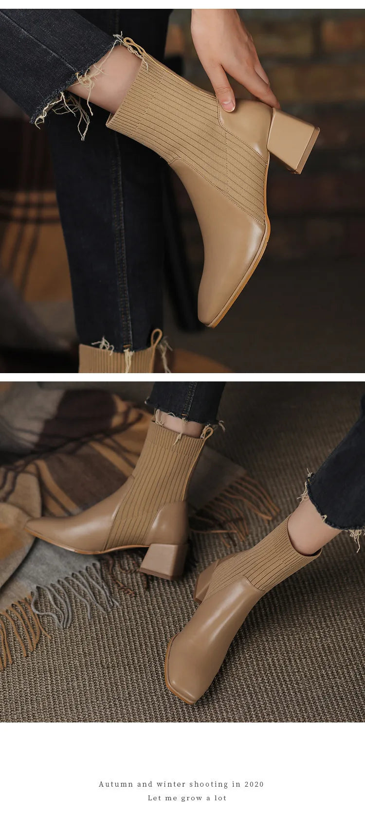 2026 Autumn Winter New Ankle Socks Shoes Women Fashion Large Size 43 Knitted Short Boots Women Slip on High Heels Botas De Mujer