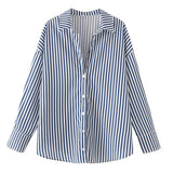 HXAO 2025 Woman Blouses Long Stripe Shirts Women Spring Summer Long Sleeve Blue White Shirt Woman Large Tops Button Up Shirts