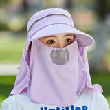 Women Outdoor Riding Anti-UV Sun Hat Foldable Big Brim Hats Neck Face Protection Detachable Mask Sunscreen Breathable Beach Caps