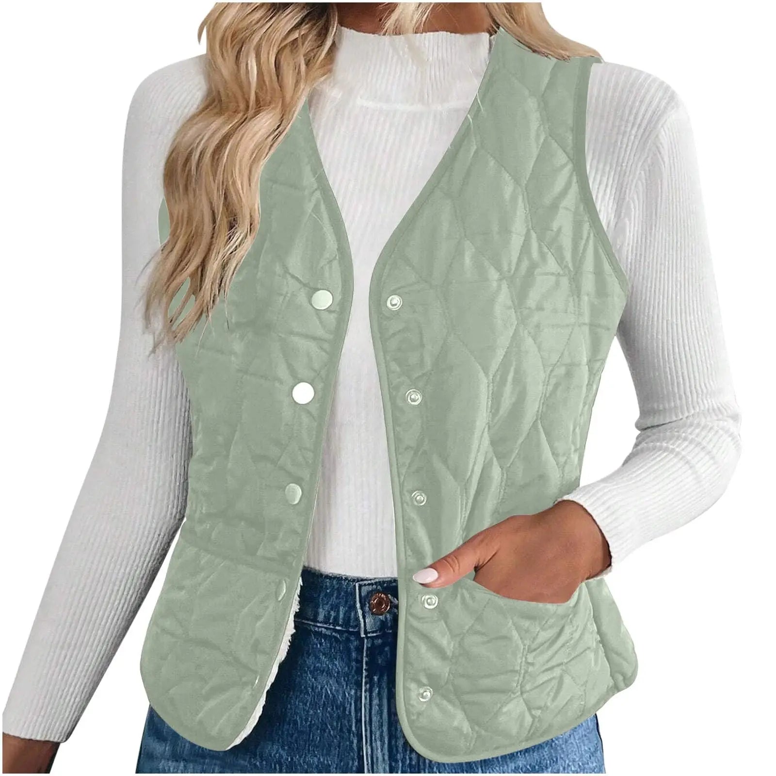 Women's Warm Vest Lightweight Slim Short Single-Breasted Cold-Proof Vests Winter Outdoor Sports Hiking Vests with Pockets