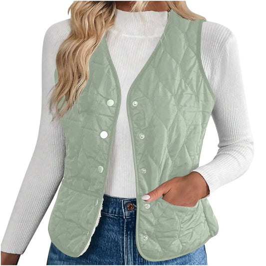 Women's Warm Vest Lightweight Slim Short Single-Breasted Cold-Proof Vests Winter Outdoor Sports Hiking Vests with Pockets