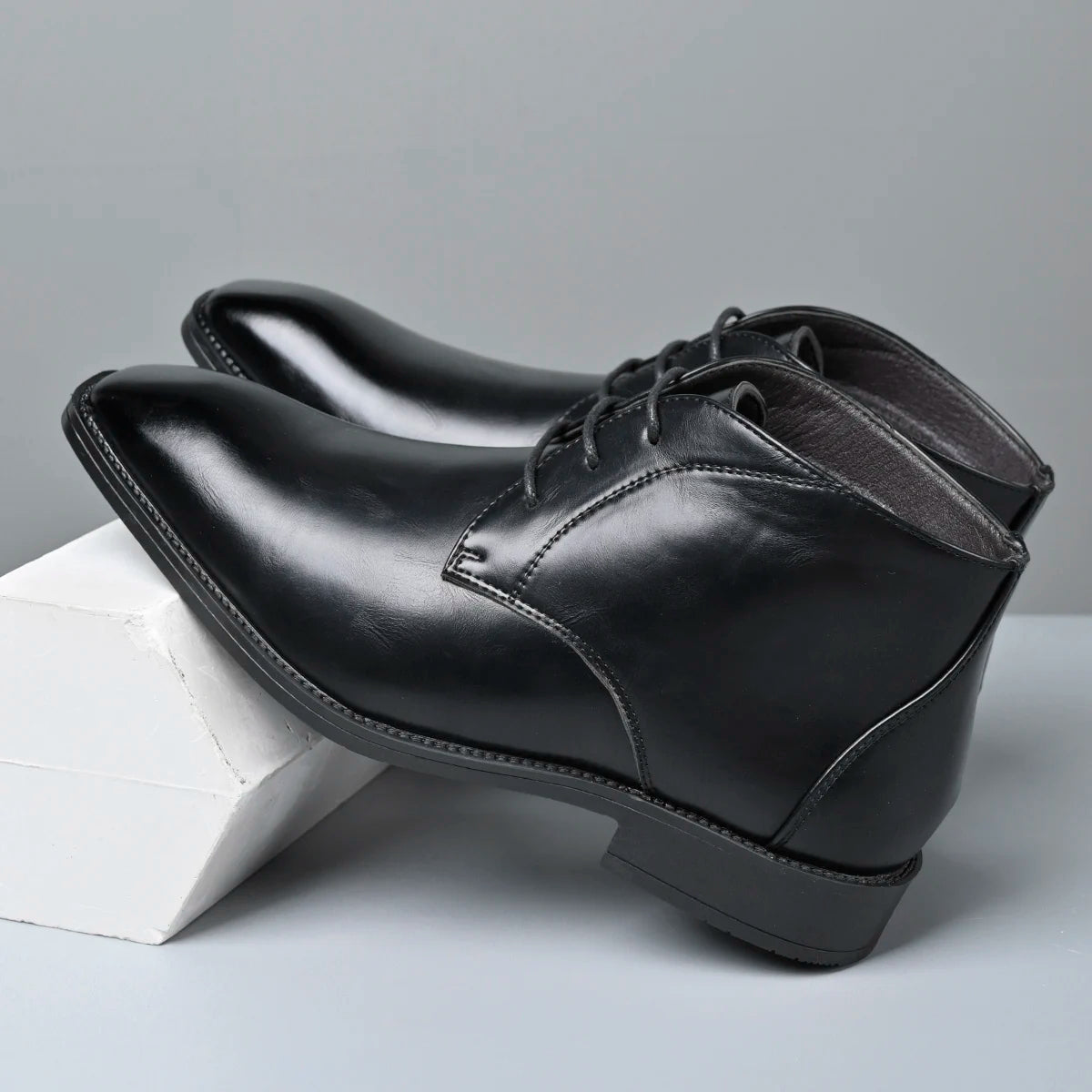 Men's Pointed Toe Ankle Boots Lace‑Up Leather Business Formal Dress Shoes Male High Top Footwear Man Chelsea Boots Comfy Botas