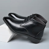 Men's Pointed Toe Ankle Boots Lace‑Up Leather Business Formal Dress Shoes Male High Top Footwear Man Chelsea Boots Comfy Botas