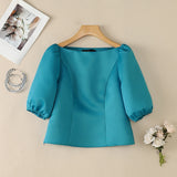 ZANZEA Elegant Princess Seams Satin Blouses Woman Boat Neck Puff Sleeves Solid Color Party Crop Tops Summer Graceful Blusa Mujer