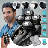 5D Floating Head Shaver for Bald Men, 5 in 1 Multifunctional Electric Shaver IPX7 Washable USB Recharge Beard Nose Trimmer Grooming Set with LED Digital Display