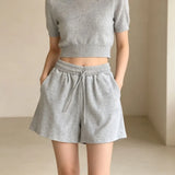 Womens Casual Shorts Korean Style Basic Summer Loose High Waist Drawstring Lounge Shorts Wide Leg Sports Shorts Home Sleepwear