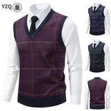 Men's V-neck Knitted Sweater Warm Autumn Winter Diamond Grid Twisted Flower Casual Fashion Versatile Knit Top