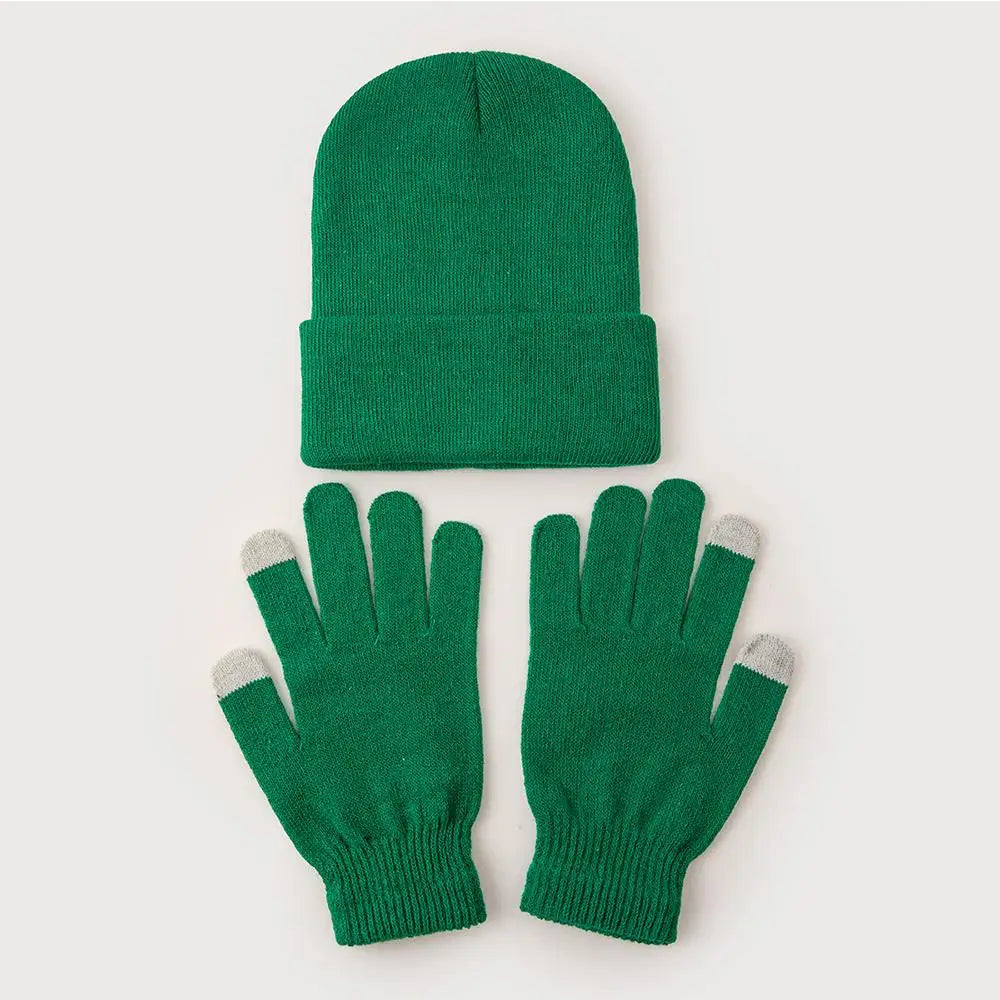 3pcs Sets Winter Warm Hat Gloves Set For Men And Women Outdoor Riding Hat Beanies Windproof Wool Knitting Pullover Cap+Gloves