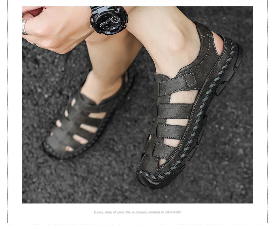 DEKABR Casual Shoes Men Sandals Real Leather Outdoor Mens Summer Sandals Fashion Comfortable Soft Sandals Plus Size 38-48