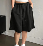 Plus Size - Plus Size - Plus Size Women'S Casual Solid Color, Machine Washable Fabric with Drawstring Pocket Shorts