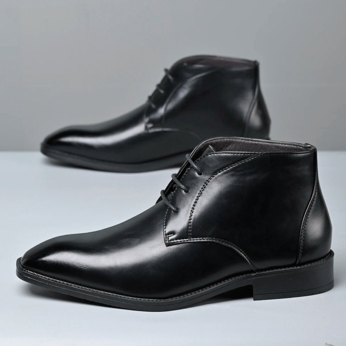Men's Pointed Toe Ankle Boots Lace‑Up Leather Business Formal Dress Shoes Male High Top Footwear Man Chelsea Boots Comfy Botas