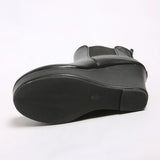 Women Platform Wedge Heel Chelsea Ankle Boots, Elastic Side Slip‑On Faux Leather Solid Color Spring Autumn Casual Short Booties