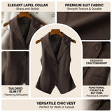 Vintage Women's Brown Custom Waistcoat Sleeveless Lapel Suit Vest Daily Commute Button Slim Design, Casual All Fold Wear