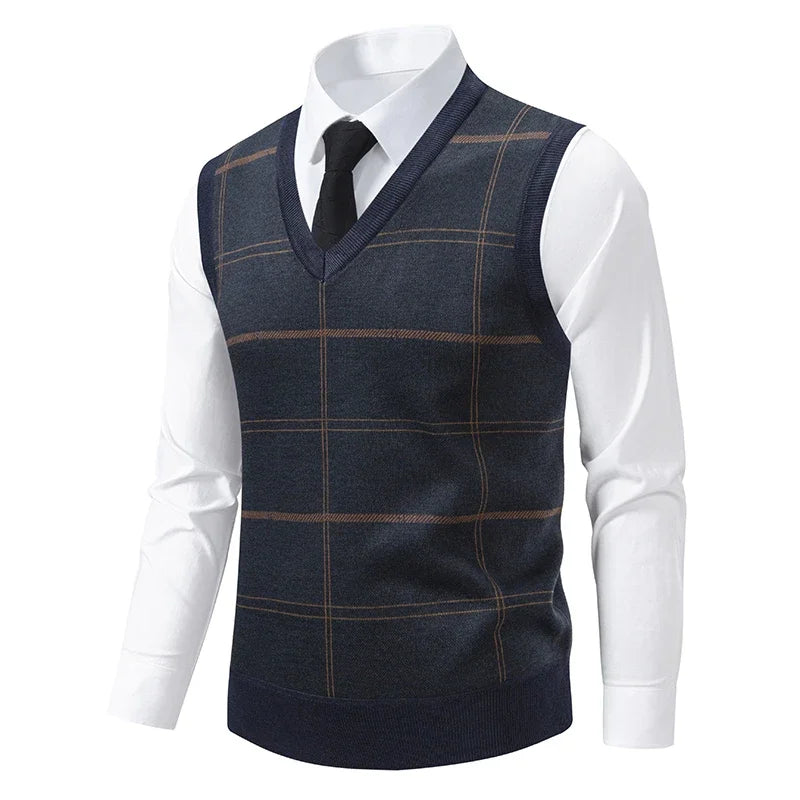 Men's V-neck Knitted Sweater Warm Autumn Winter Diamond Grid Twisted Flower Casual Fashion Versatile Knit Top