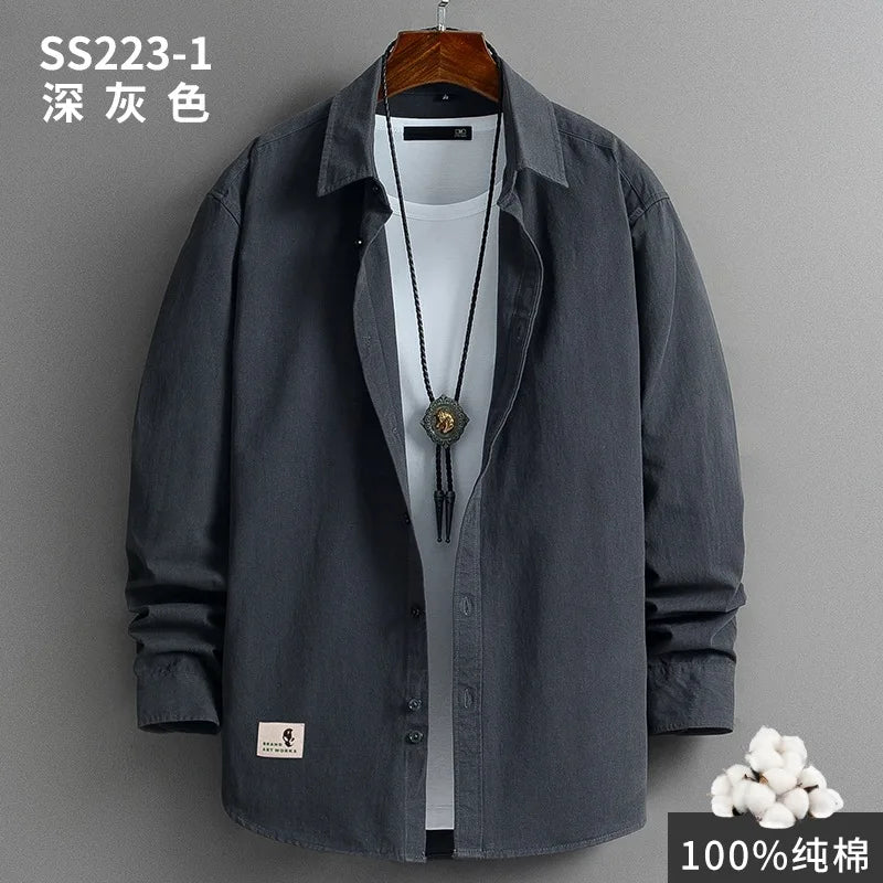 2022 Mens Harajuku Colors Oversized Shirt  100% Pure Cotton Men Korean Fashion  Long Sleeve Shirts Male Button Up Shirts Blouses