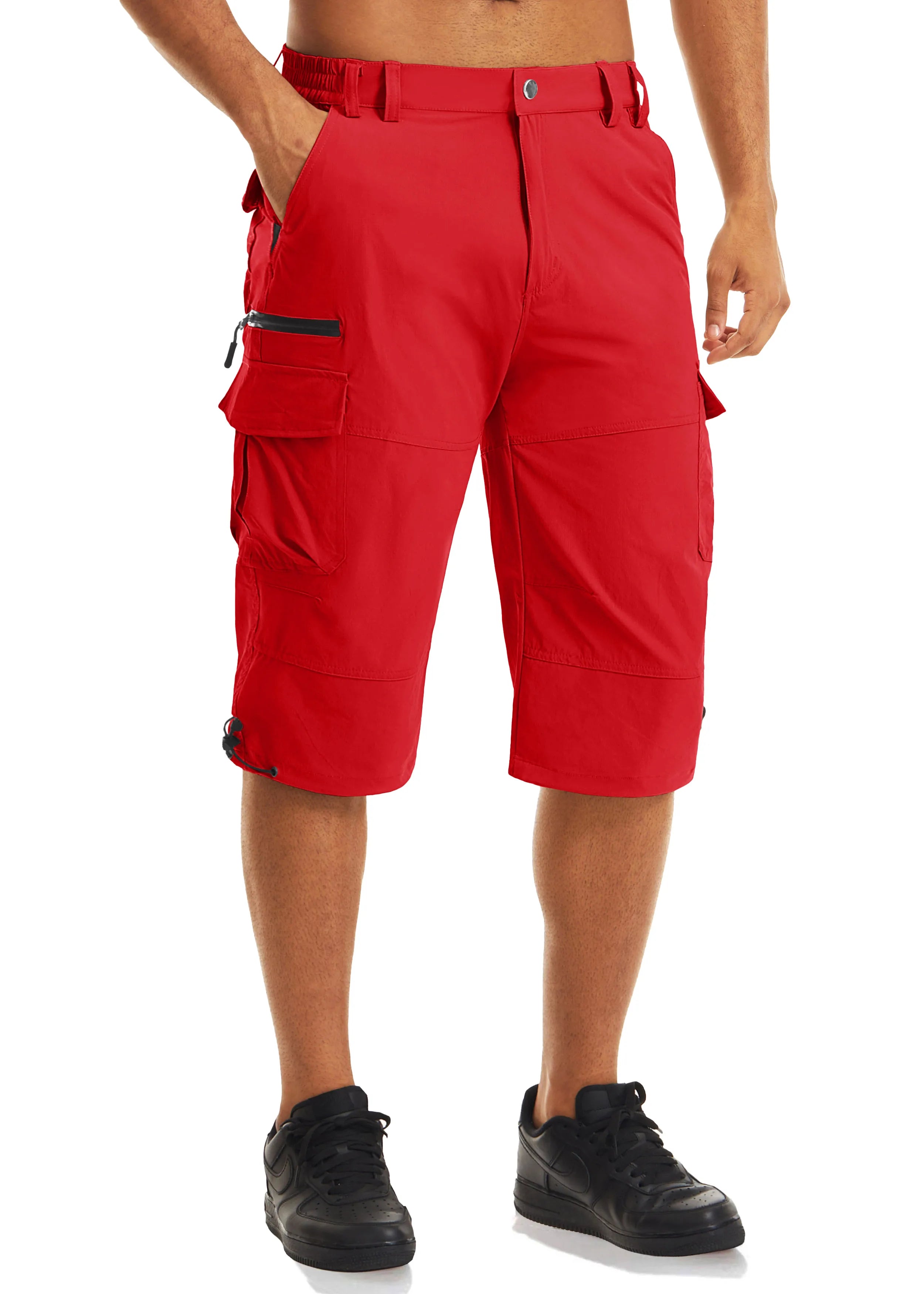 Men's Cargo Work Shorts Quick Dry 3/4 Length Capri Pants Multi-pockets Knee Length Trousers Summer Board Beach Shorts