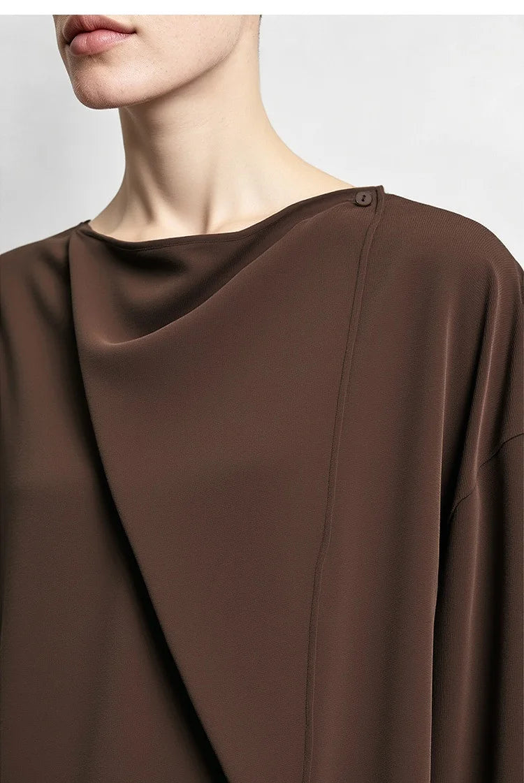 Amii 2026 Autumn Women Blouse Reversible V Neck Wrap Cowl Neck Long Sleeve Chiffon Blouses Woman Loose Casual Shirts 12643013