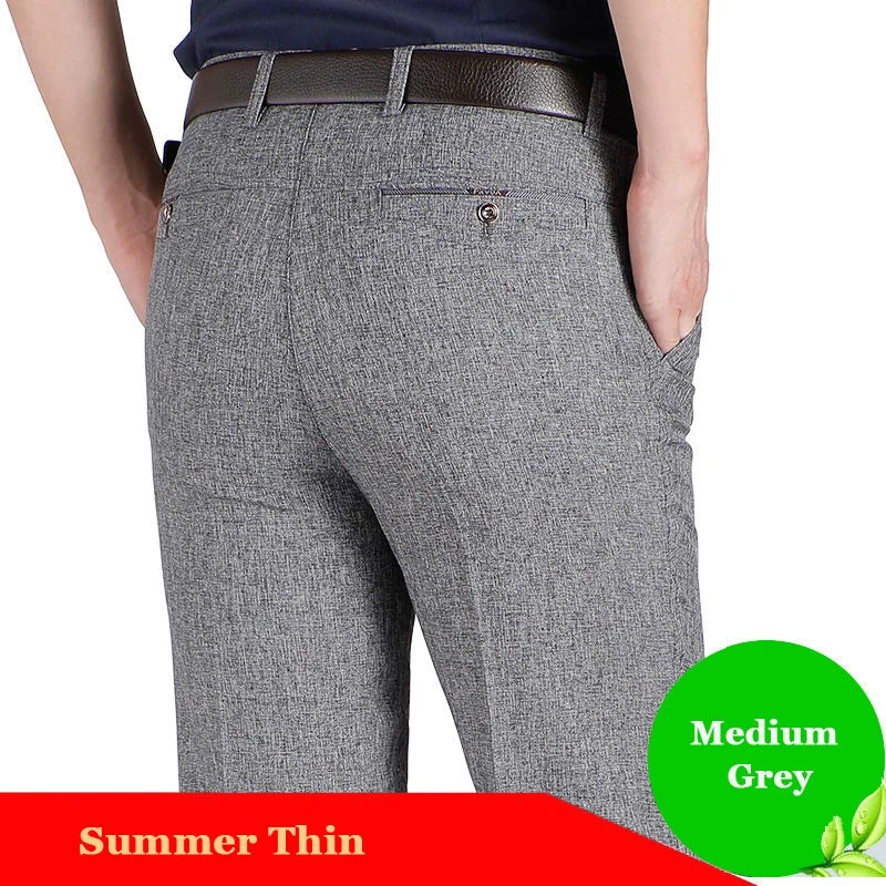 Business Men's Fall Spring Fashion Long Pants Formal Suit Pants Male Elastic Straight Casual Autumn Thick Trousers Plus Big Size