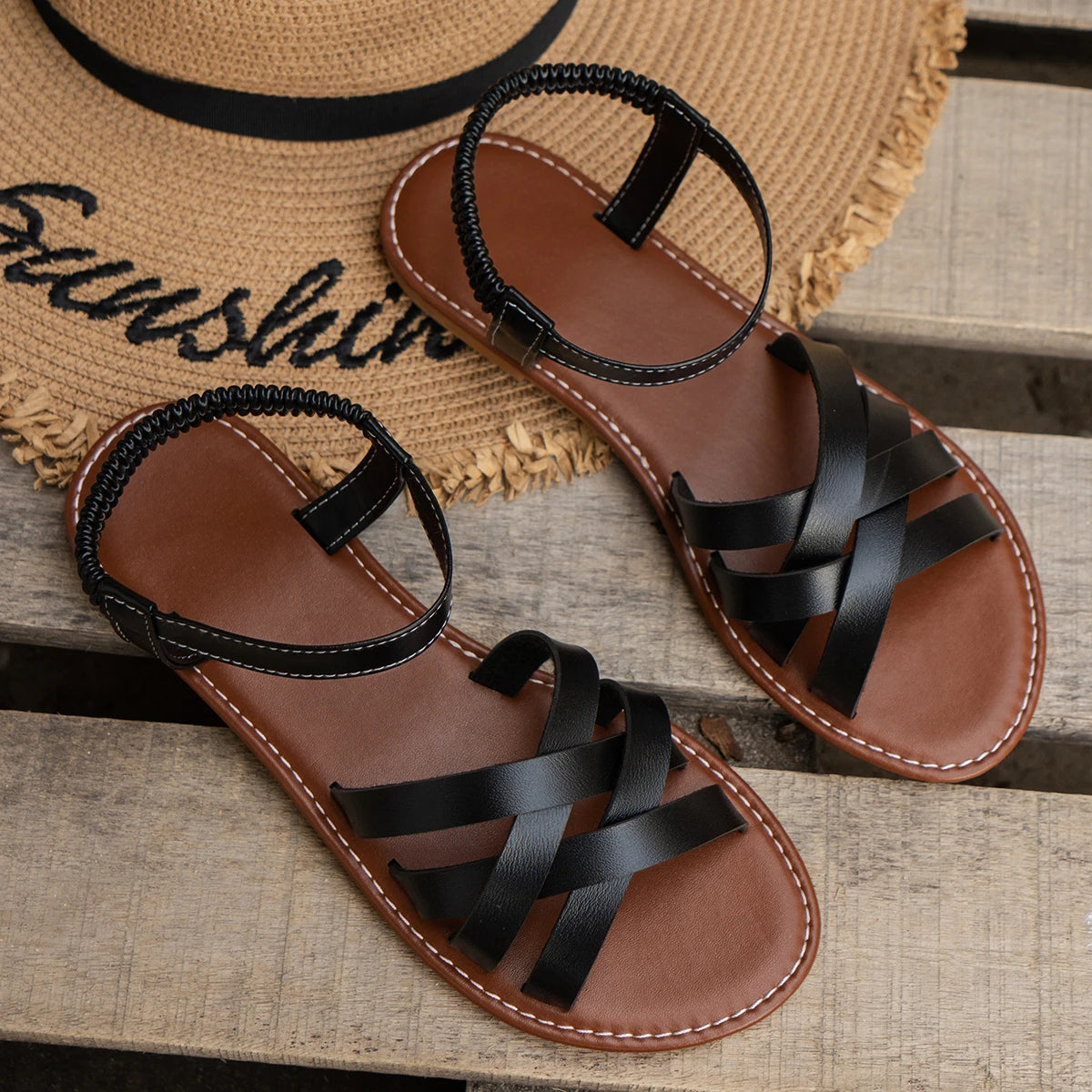Women Sandals 2026 New Summer New Women Flat Sandals Bottom Roman Strap Sandals with Non Slip Rubber Soles Ladies Daily Sandalia