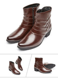 Luxury Men Boots Leather Chelsea Boots High Top Buckle Strap Formal Shoes Black British Style Ankle Boots Pointed Toe Brown Boot