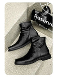 Hot-Selling Leather Boots for Men Fad Square Toe Drape Casual Chelsea Boot British High-end Cool High Top Men Boots Botas Hombre