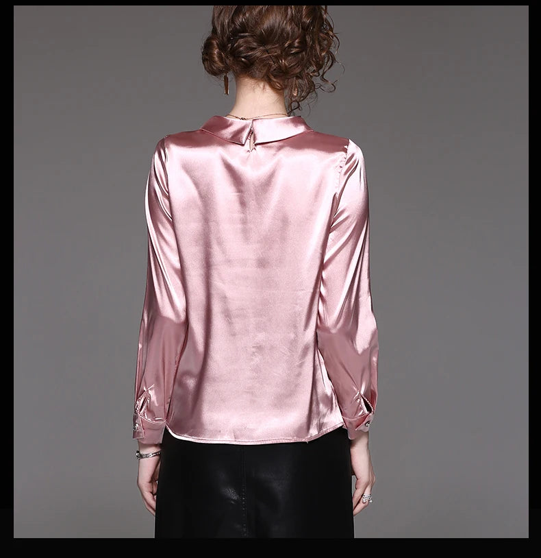 Women blusas long sleeved Slim plus size silk satin shirts office ladies work female Chiffon blouse Elegant blusa feminina