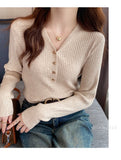 2026 Casual Slim Button Knitted Pullover Autumn Winter Women Sweaters Sweater Femme Basic Solid Jersey Tops Fashion Clothes