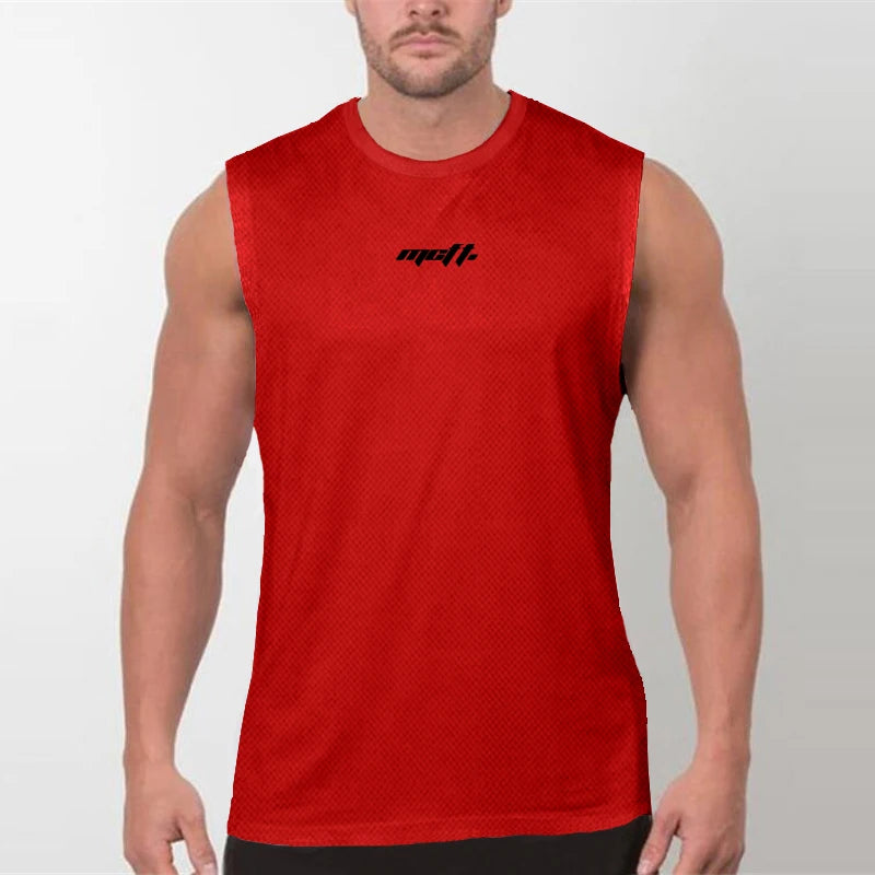 Men's Fitness Tank Tops Europe United States Fashion Brand Round Neck Sports Sleeveless T-shirt Summer Men Mesh Running Vests