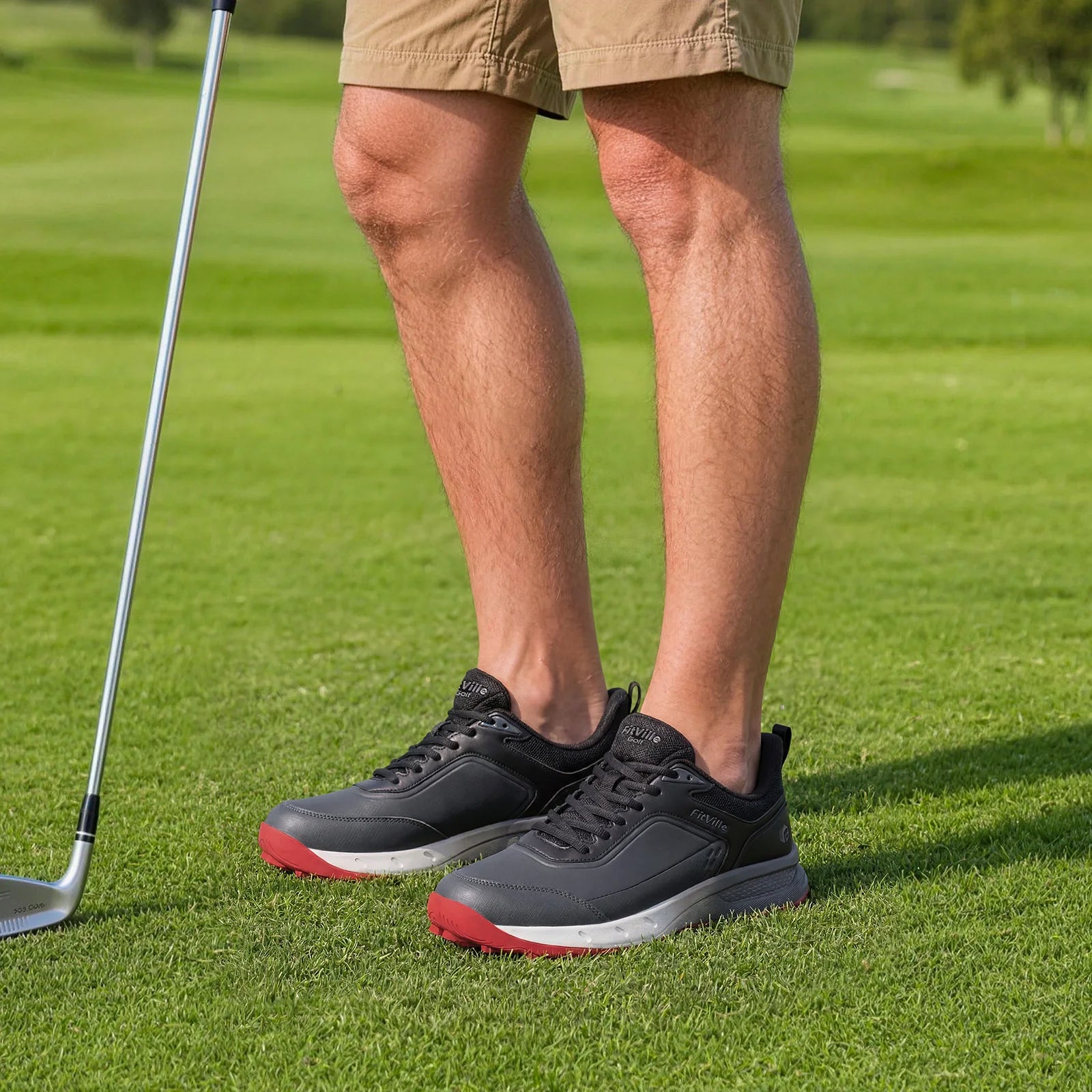 FitVille Men'S Wide Waterproof Spikeless Golf Shoes, High Traction Anti-Slip Sole, Shock Absorption Cushioning Arch Support Professional Golf Trainers, Roomy Toe Box For Wide & Fat Feet