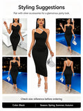 Women Sparkly Strap One Shoulder Midi Bodycon Dress Sleeveless Ruched Evening Party Dress Black Club Night Out Dresses