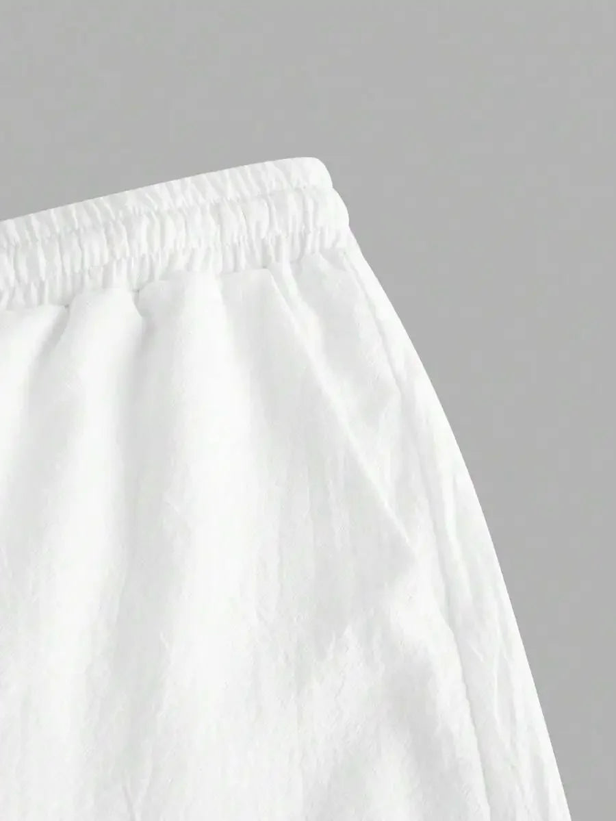 Manfinity Homme Men's Plain Drawstring Waist Casual Versatile Shorts, Summer For Going Out Cotton Material, Comfortable To