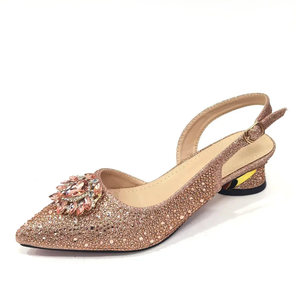 Venus Chan Royal Blue Sandals for Women 2024 Luxury Wedding Pumps Med Heels Rhinestone Design Party Shoes and Bags Set