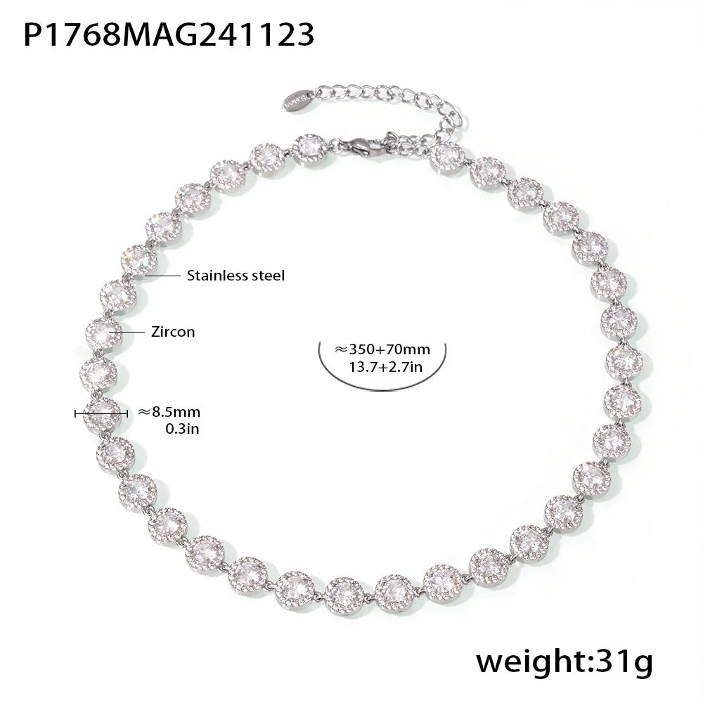 Colorful Zircon Necklace Heart Chain Bracelet Set Women's 316L Stainless Steel Gold-Plated Luxury Wedding Jewelry Accessories