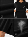 Smiley Letter Print Side Split Loose Oversized Women T‑Shirt Maxi Dress, Crew Neck Short Sleeve Casual Long Tee Dress, Soft Loungewear Nightgown, Streetwear Sundress for Daily Home Party Vacation Travel Shopping Casual Occa