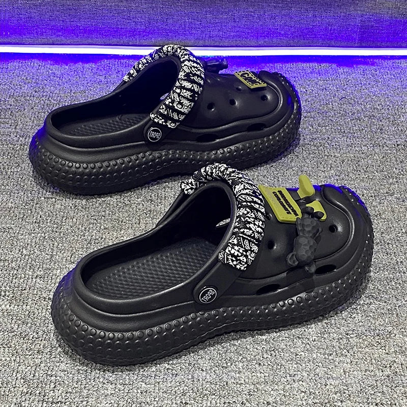 Mens Sandals Summer 2025 New Sports Wearable Durable Beach Clog Shoes Breathable Slip-On Casual Footwear Synthetic Leather