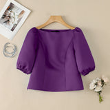 ZANZEA Elegant Princess Seams Satin Blouses Woman Boat Neck Puff Sleeves Solid Color Party Crop Tops Summer Graceful Blusa Mujer