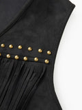 Suede Tassel Vest Women's 70s Hippie Outfit Sleeveless Open Front Vest Western Jacket