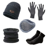 Winter Warm Hat Set Men's and Ear Protectors with Knitted Hats Gloves Neck Hoods Anti Slip Socks Five Piece Set