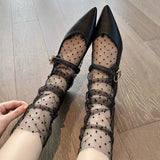 Sexy Transparent Polka Dot Lace Socks Women Thin Nylon Silk Sheer Stacked Socks French Style Elegant Femme JK Lolita White Socks