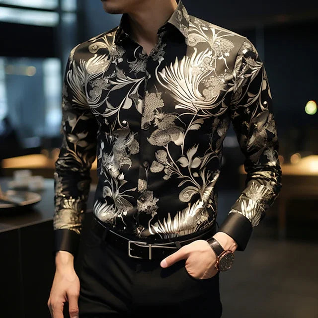 Floral Casual Men's Shirt Daily Wear Weekend Fall & Winter Turndown Long Sleeve shirts Fashion 4-Way Stretch Fabric Shirt Easter